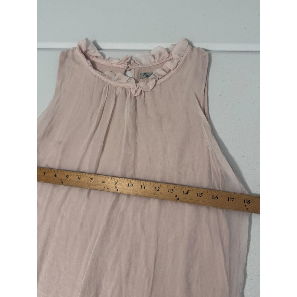 Elena Baldi Italy 100% Silk Ruffle Neck Blouse Tank Top Blush Pink Medium  oo - Picture 6 of 7